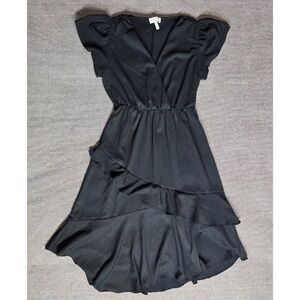 Sofia Jeans by Sofia Vergara Black Ruffle High Low Faux Wrap Dress Medium
